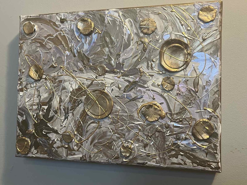 "Снежна приказка" картина с акрилни бои, смесена техника на платно с подрамка 40х30 см