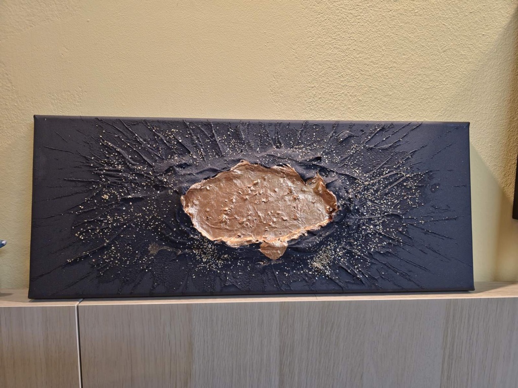 'Вулкан' абстрактна картина с акрилни бои, смесена техника върху платно с подрамка 50x20 см