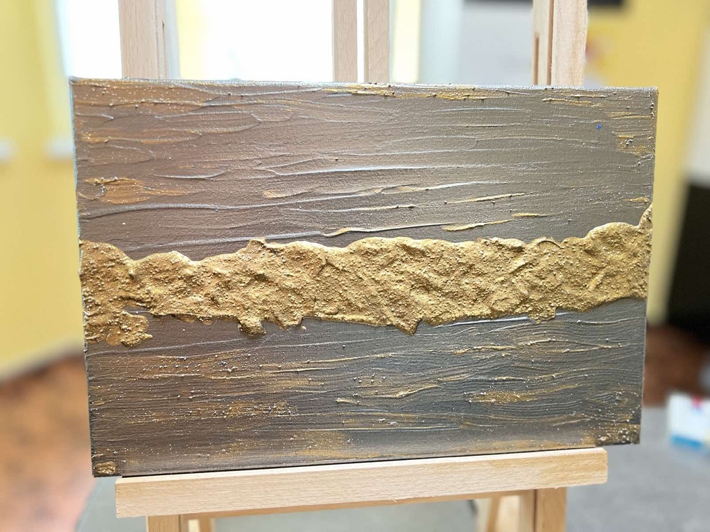 'Златна  мина' абстрактна картина с акрилни бои, смесена техника върху платно с подрамка 30x24 см