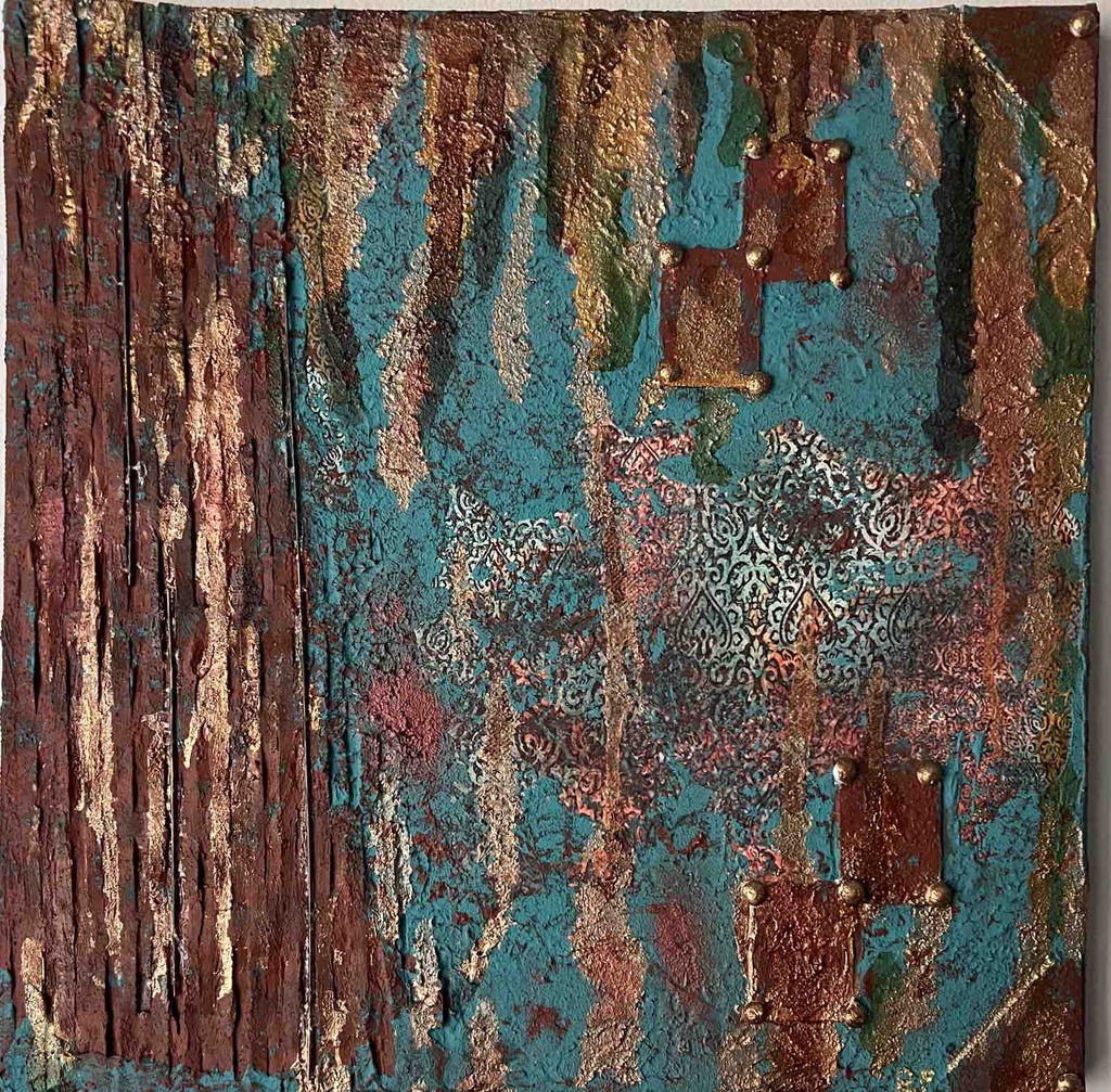 "Golden rain" abstract painting with acrylic paints, mixed media on canvas with subframe 40x40 cm