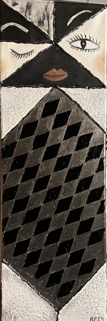 "Beauty" abstract painting with acrylic paints and mixed media, canvas with subframe 60x20 cm