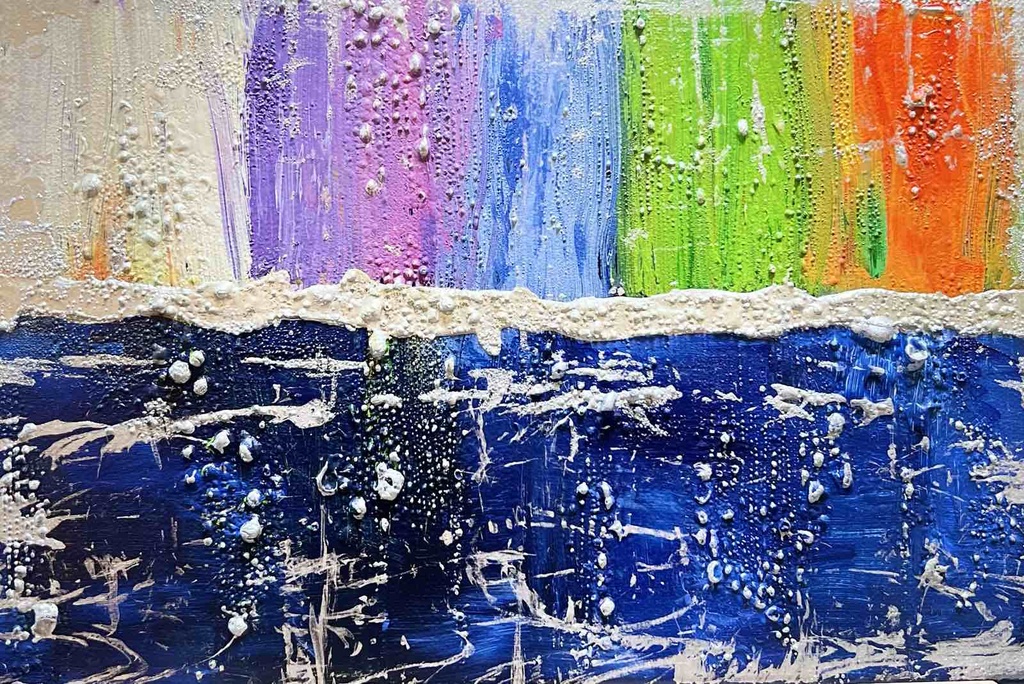 "Color rain" painting with acrylic paints, canvas with subframe 30 x20 cm
