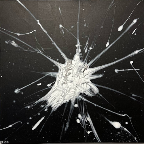 [RFA5] "SuperNova" abstract painting with acrylic paints, black and white abstract art on canvas with subframe 40x40 cm