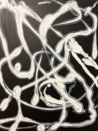 [RFA6] "Mess" abstract painting  with acrylic paints, black and white abstract art on canvas with subframe 40x30 cm