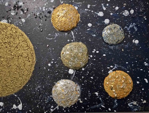 [RFA56] "Вселена" абстрактна картина с акрилни бои, смесена техника на платно с подрамка 40х30 см