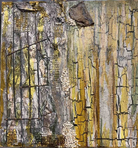 [RFA57] "The magic forest" abstract painting with acrylic paints, mixed media on canvas with subframe 40x40 cm