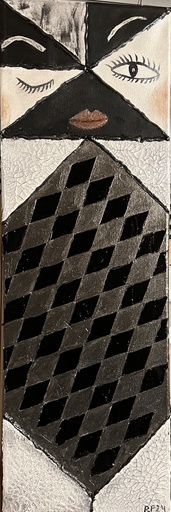 [RFA44] "Красавица" абстрактна картина с акрилни бои и смесена техника, платно с подрамка 60х20 см