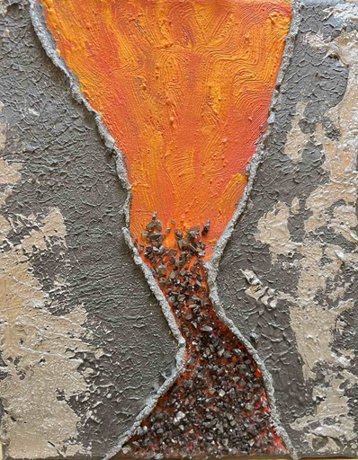 [RFA51] 'Etna' abstract painting with acrylic paints, mixed media on canvas with subframe 30x24 cm