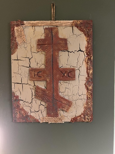 [RFA62] "Cross" wall decoration, mixed technique on laminated MDF 25x20 cm